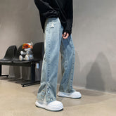 Men Jeans Letter Embroidered Jeans Men's Spring/Summer Hip Hop Straight-Leg Pants